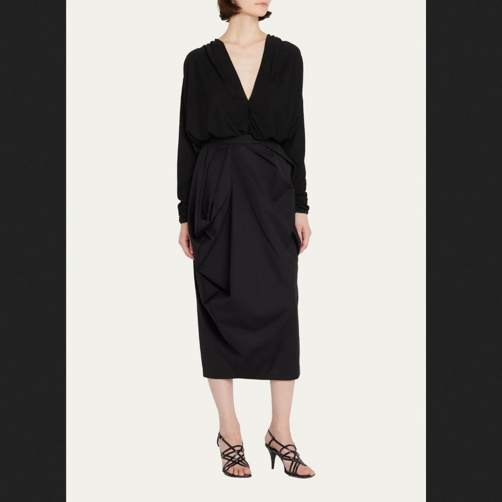 Auc NWT Dries Van Noten Salfa Draped gabardine Midi Black Skirt - Picture 12 of 14